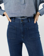 Load image into Gallery viewer, Camille Patch-Pocket Jean in 2-Year Indigo Stretch Denim
