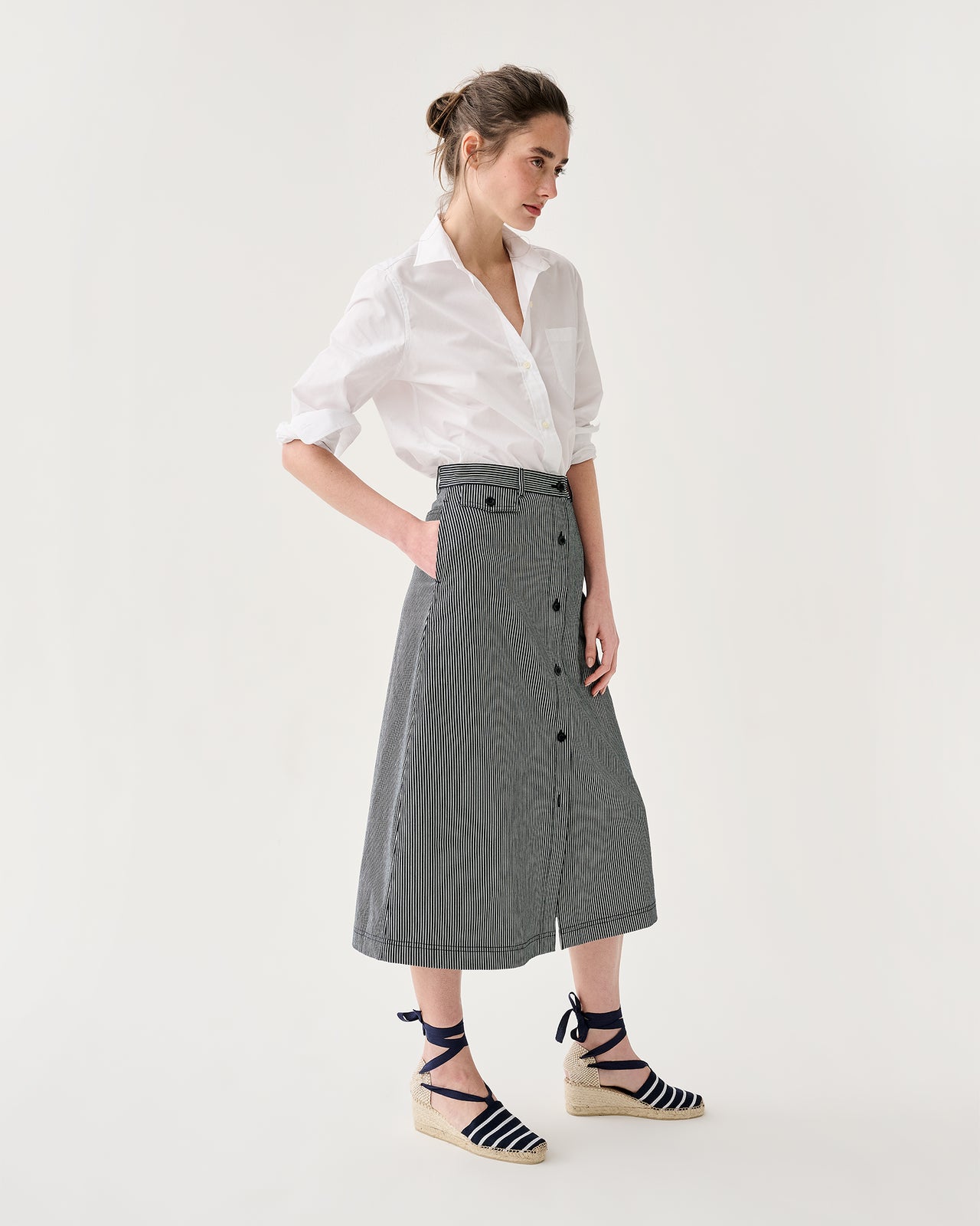Robin Skirt in Indigo Railroad Stripe Denim