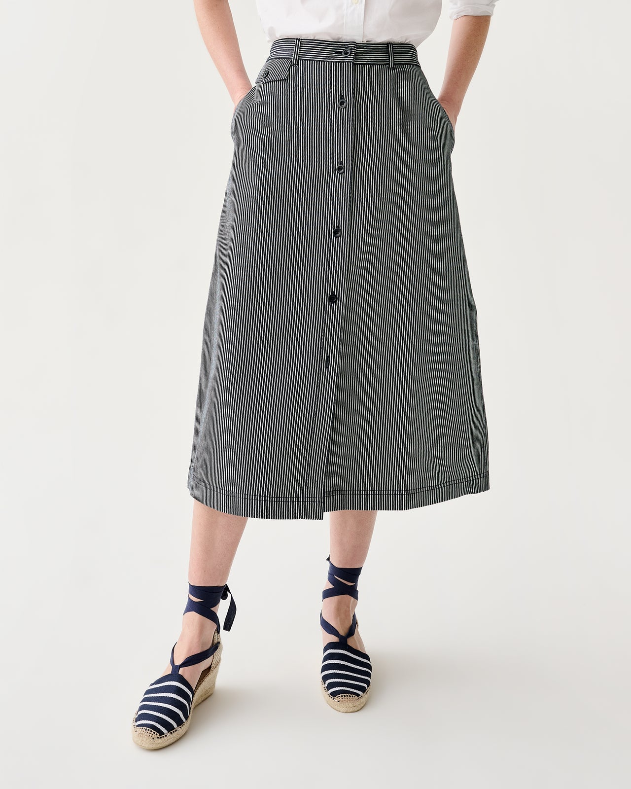 Robin Skirt in Indigo Railroad Stripe Denim