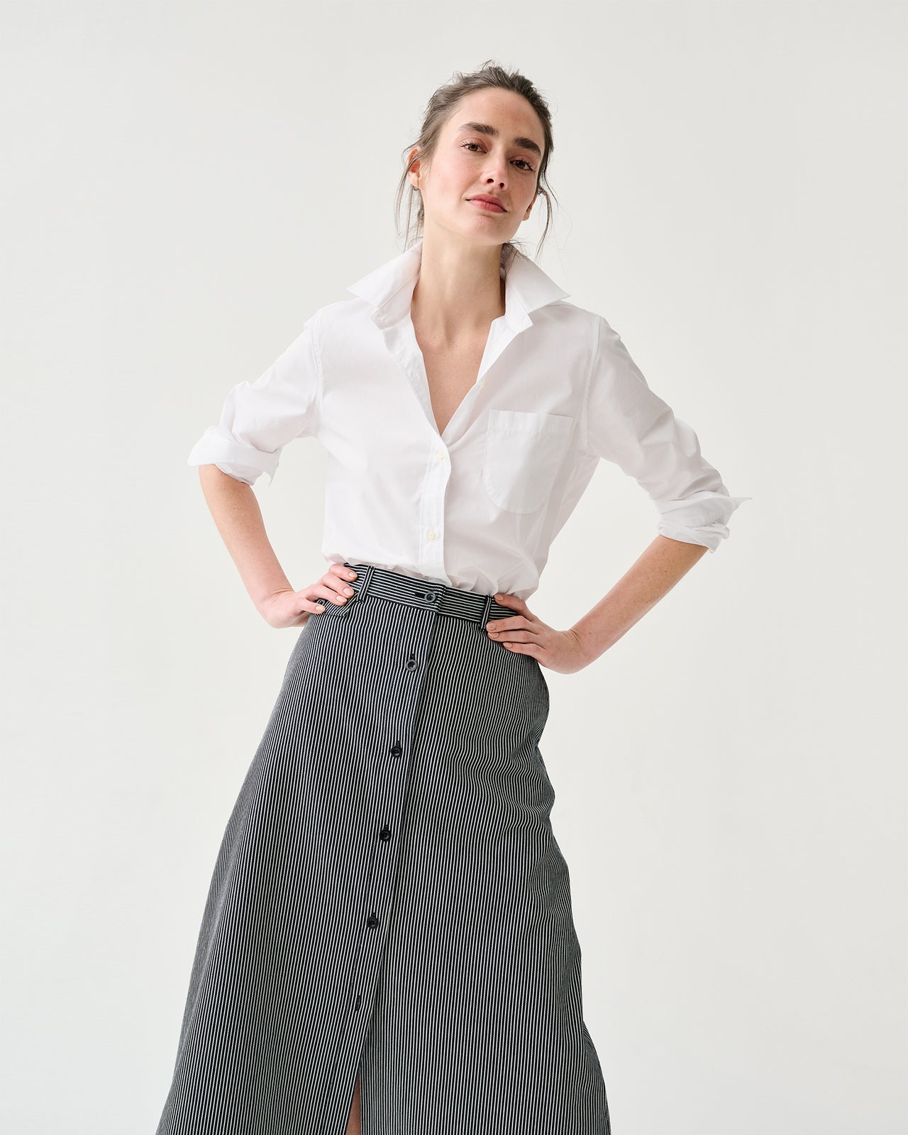 Robin Skirt in Indigo Railroad Stripe Denim