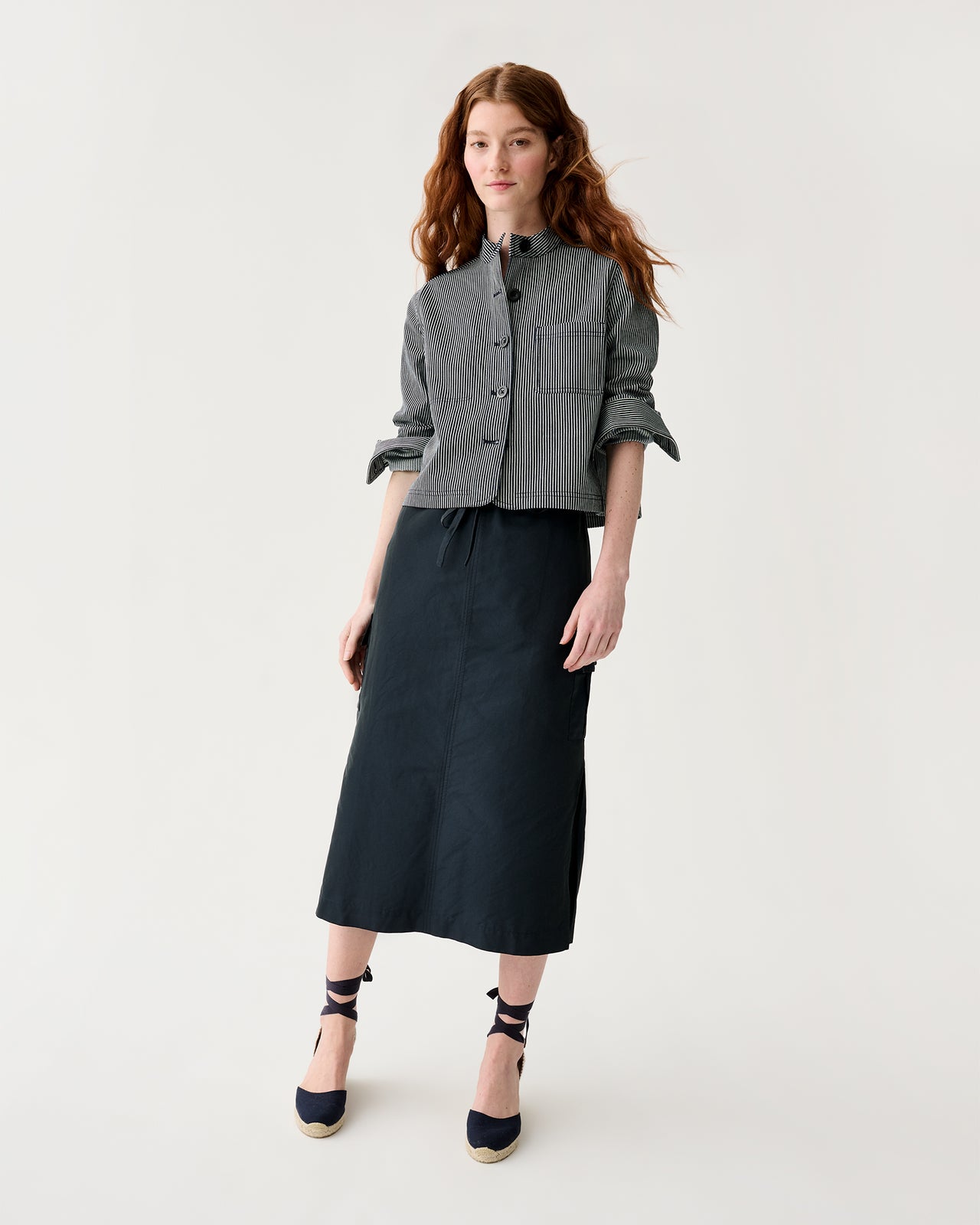 Short Chore Jacket in Indigo Railroad Stripe Denim
