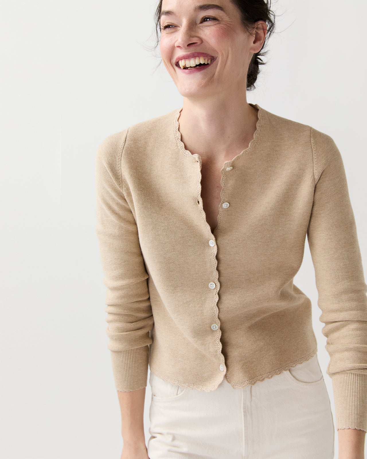Aloise Cardigan in Crema Cotton/Silk