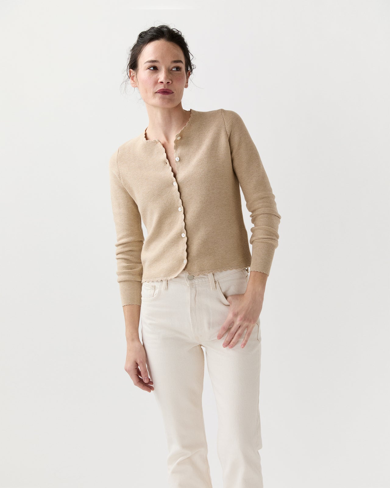 Aloise Cardigan in Crema Cotton/Silk