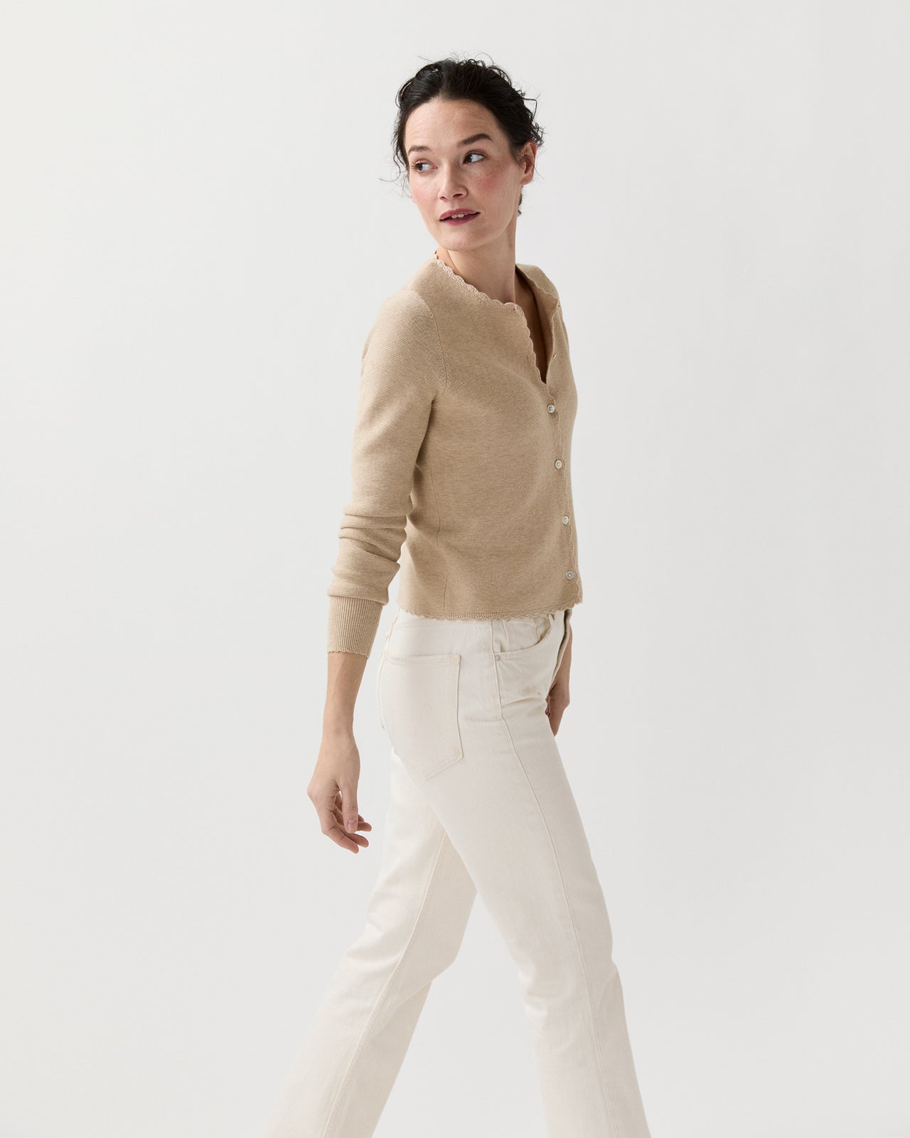 Aloise Cardigan in Crema Cotton/Silk