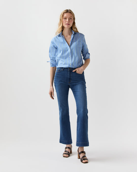 Kendall Flare 5-Pocket Jean in 3-Year Indigo Stretch Denim
