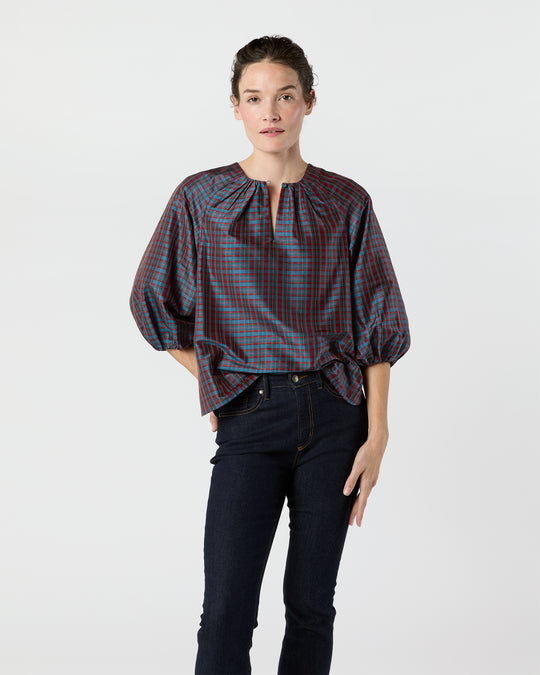 Savannah Top in Mini MacBeth Tartan Iridescent Silk Shantung