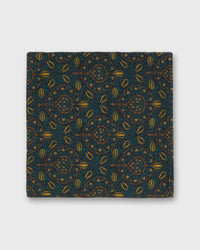 Wool/Silk Pocket Square in Green/Yellow/Tan Tapestry