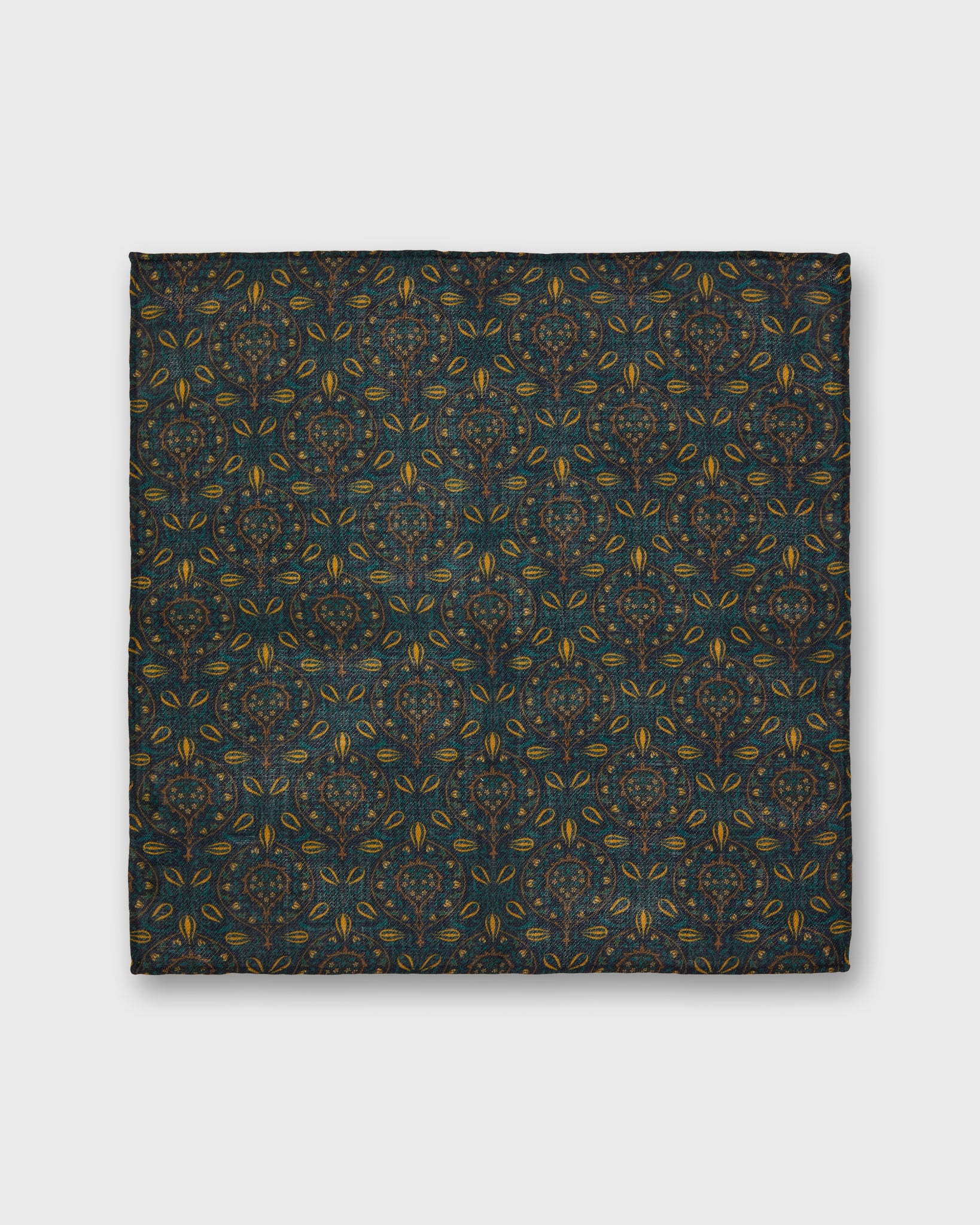 Wool/Silk Pocket Square in Green/Yellow/Tan Tapestry