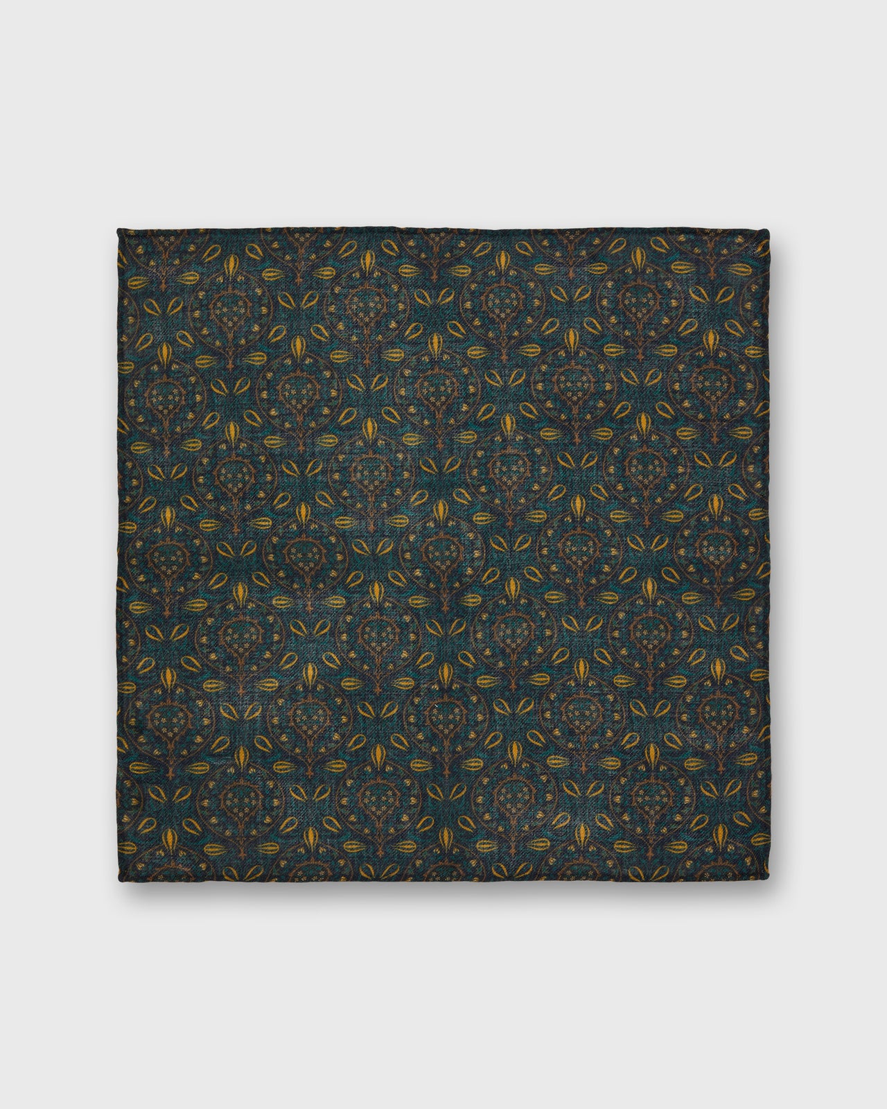 Wool/Silk Pocket Square in Green/Yellow/Tan Tapestry