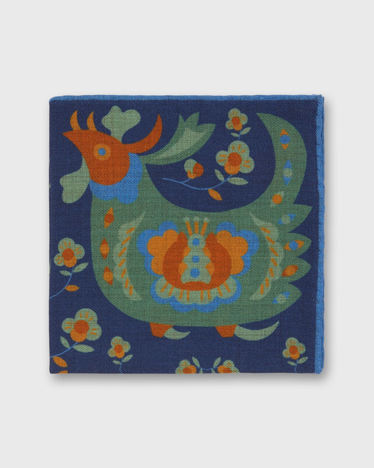 Wool/Silk Pocket Square in Steel/Lovat Fowl