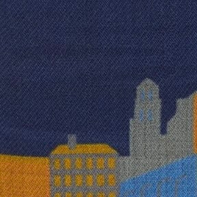 Wool/Silk Pocket Square in Navy/Orange Hot Air Balloon