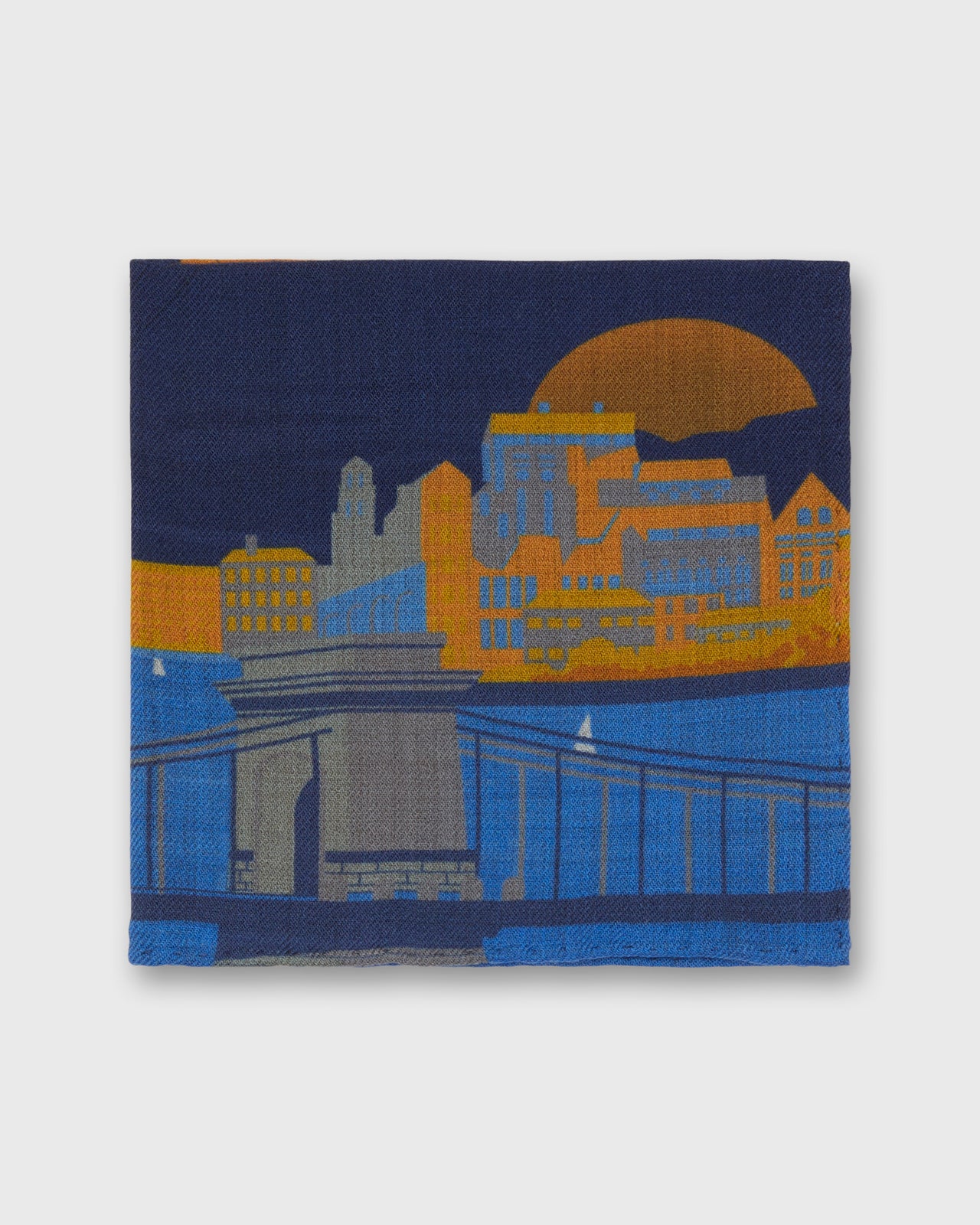 Wool/Silk Pocket Square in Navy/Orange Hot Air Balloon