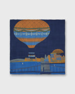 Load image into Gallery viewer, Wool/Silk Pocket Square in Navy/Orange Hot Air Balloon
