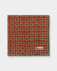 Wool/Silk Pocket Square in Tomato/Olive/Bone Square
