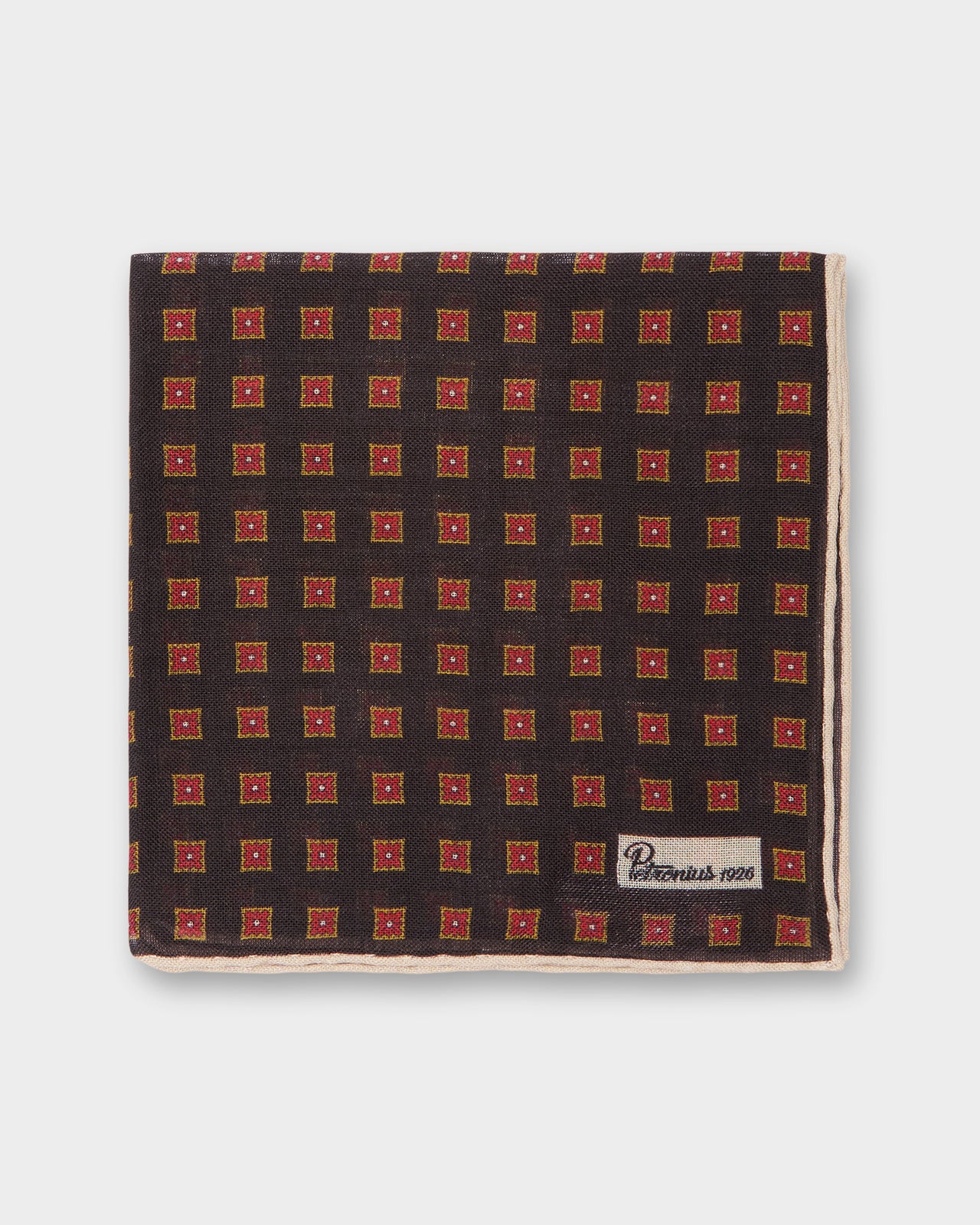 Wool/Silk Pocket Square in Brown/Orange/Scotch Square