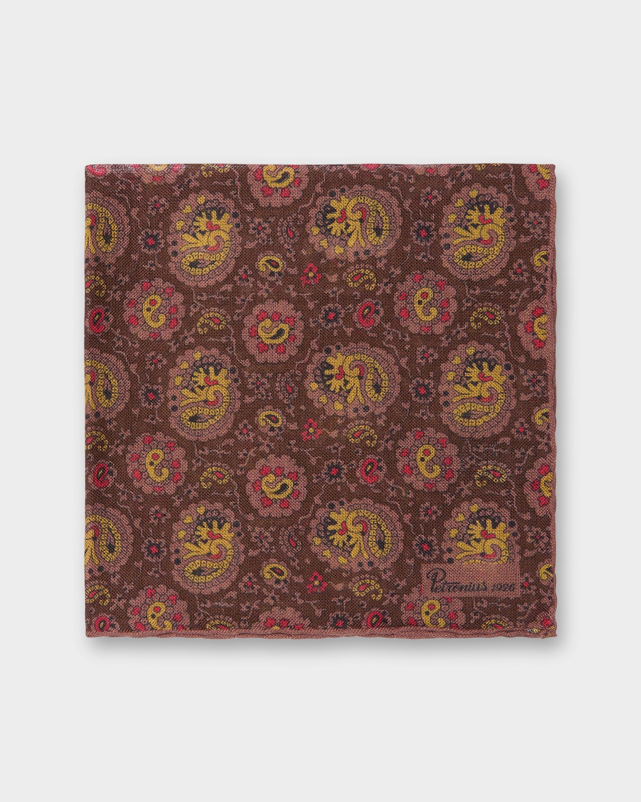 Wool/Silk Pocket Square in Brown/Yellow/Orange Paisley