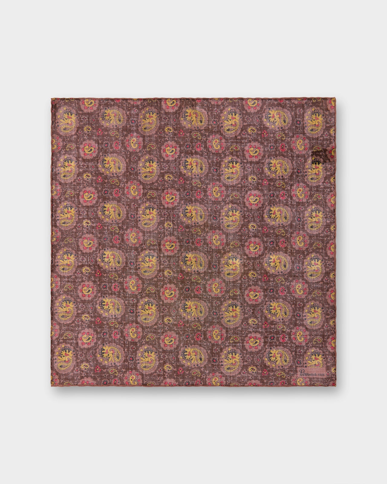 Wool/Silk Pocket Square in Brown/Yellow/Orange Paisley