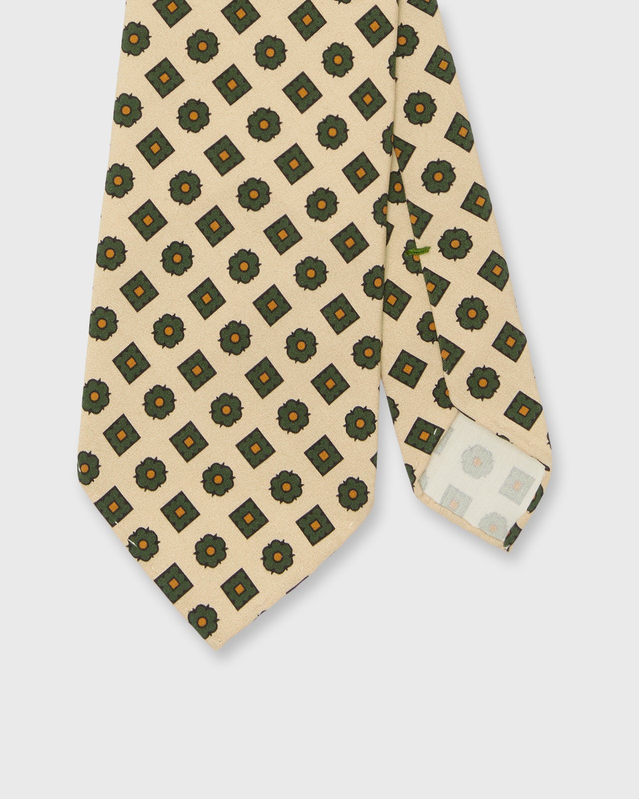 Silk Print Tie in Bone/Lovat/Umber Foulard