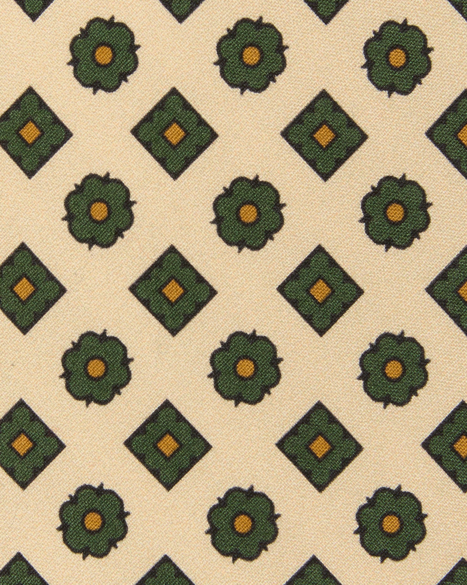 Silk Print Tie in Bone/Lovat/Umber Foulard