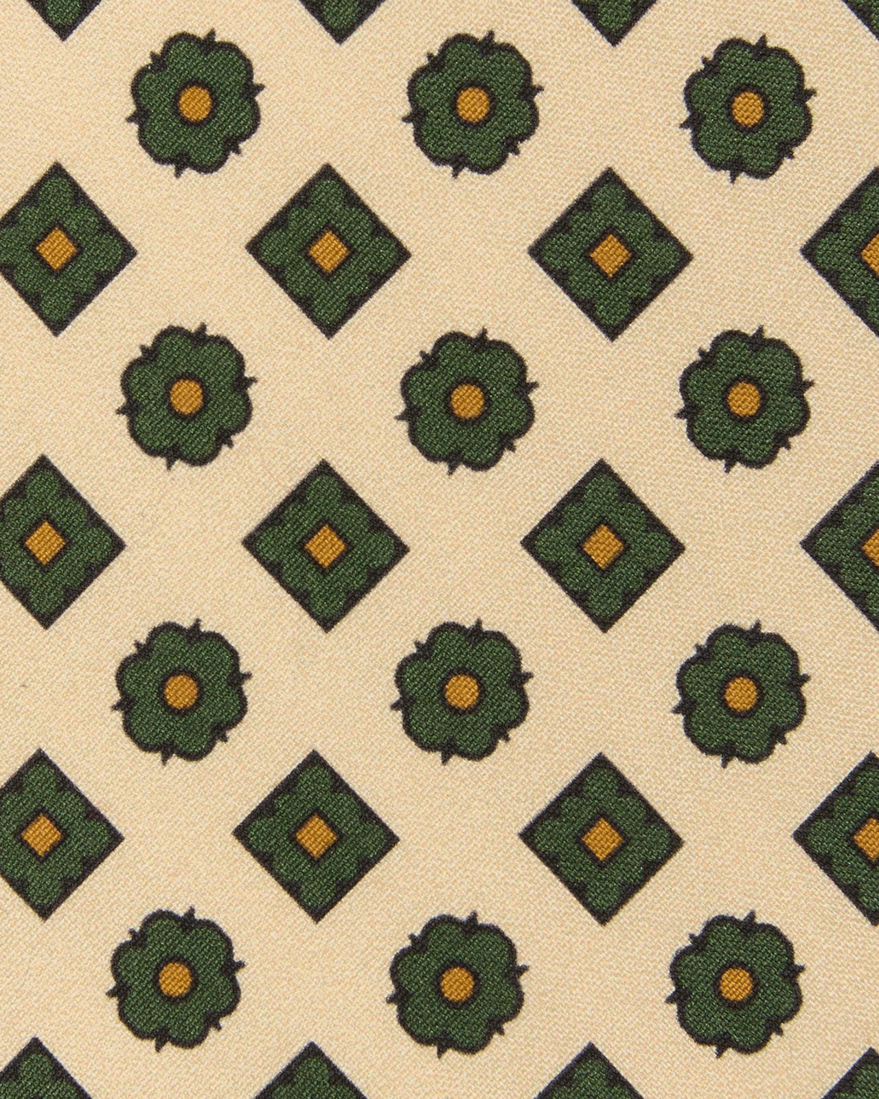 Silk Print Tie in Bone/Lovat/Umber Foulard