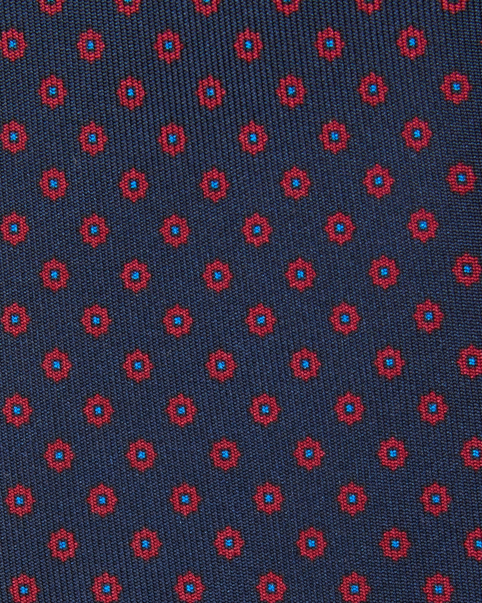 Silk Print Tie in Navy/Red/Sky Foulard