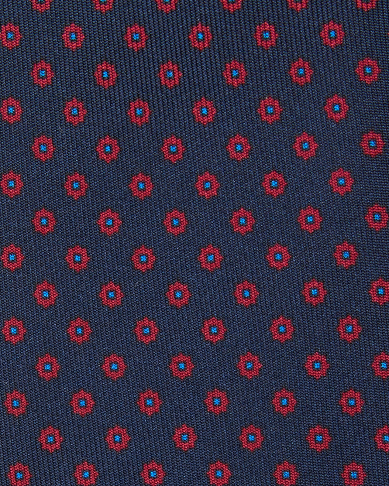 Silk Print Tie in Navy/Red/Sky Foulard