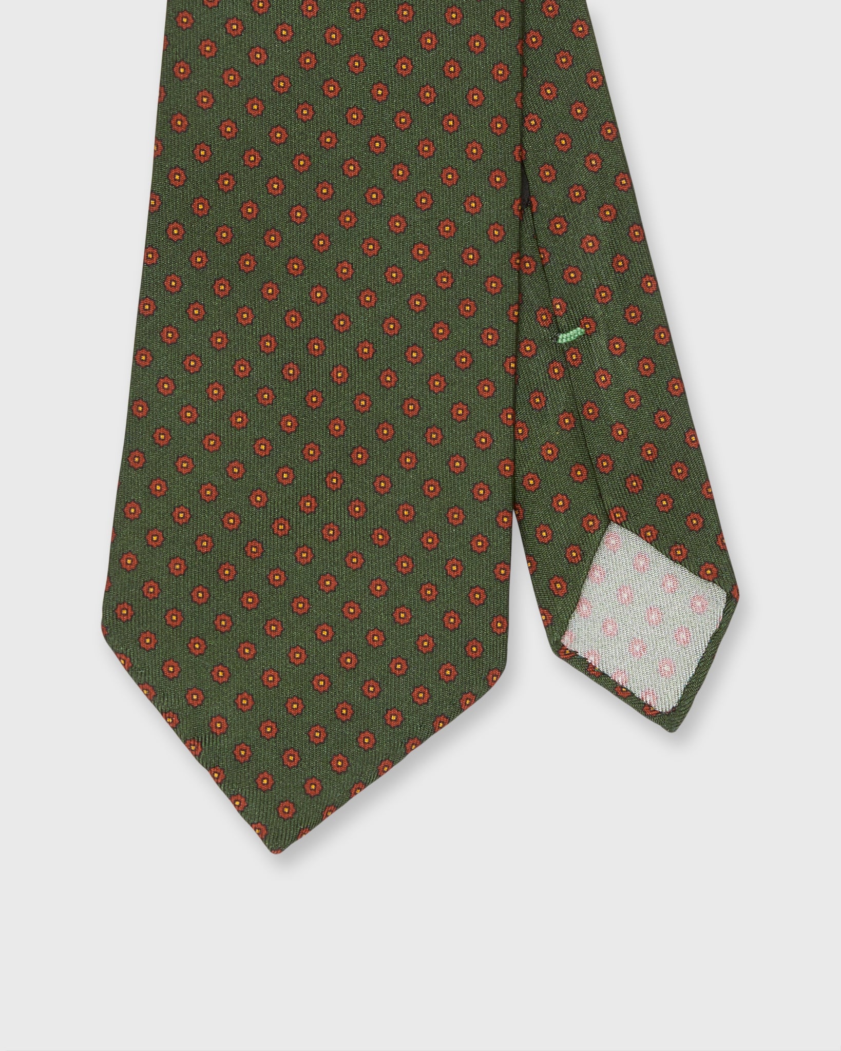 Silk Print Tie in Green/Red/Yellow Foulard