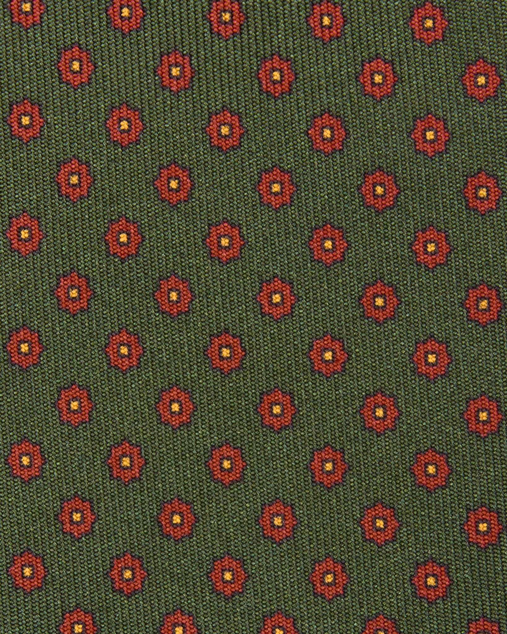 Silk Print Tie in Green/Red/Yellow Foulard