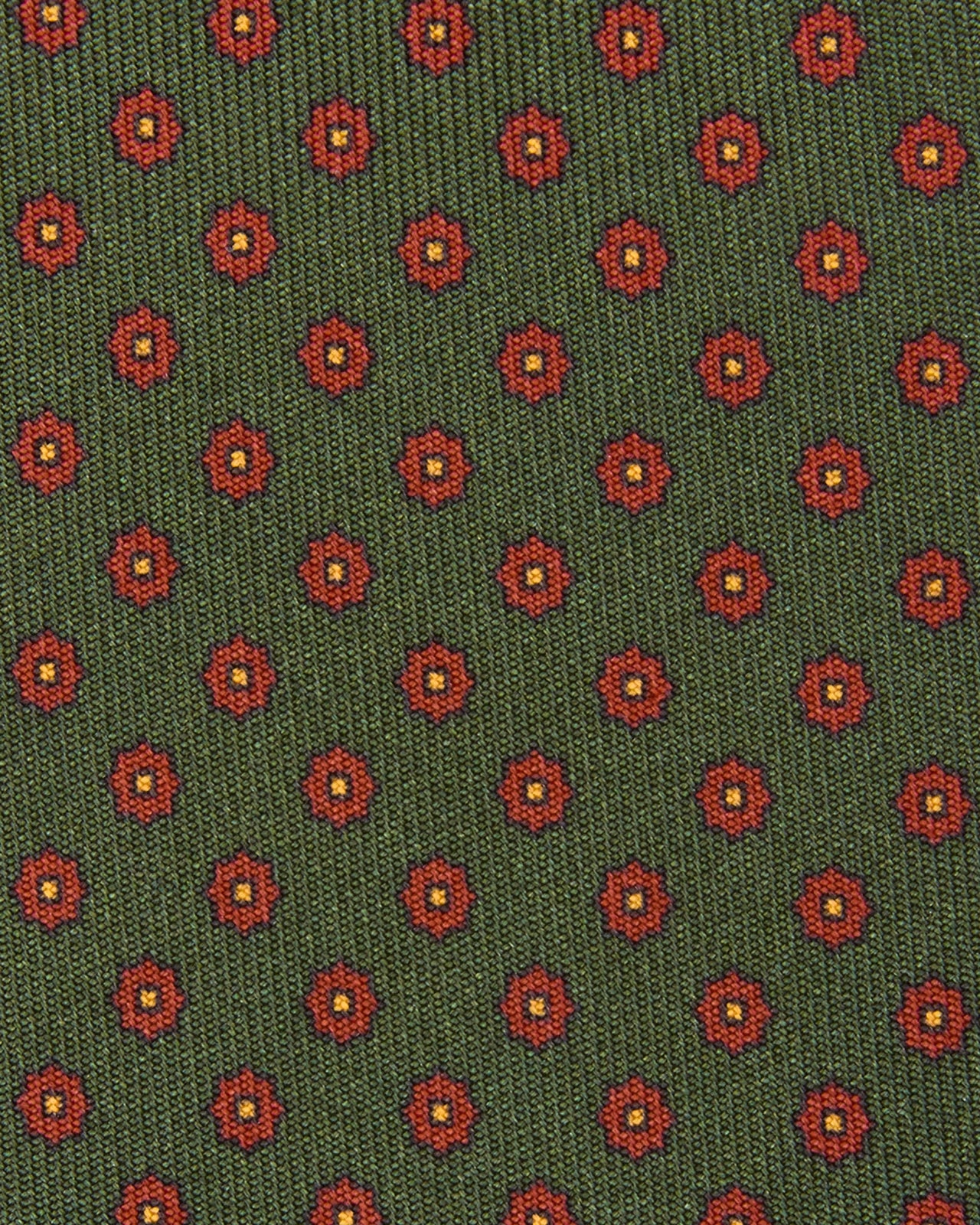 Silk Print Tie in Green/Red/Yellow Foulard