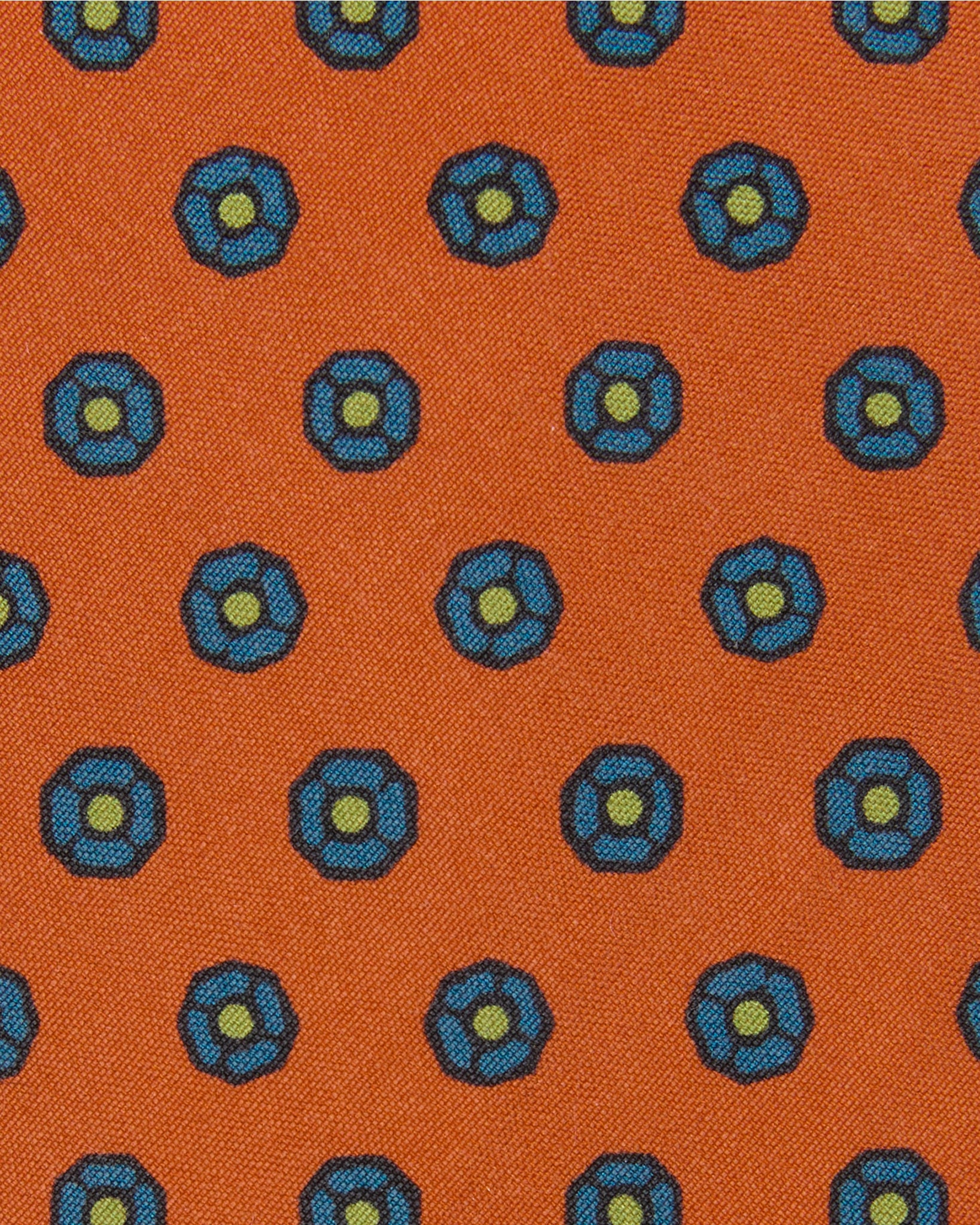 Silk Print Tie in Orange/Blue/Avocado Circle