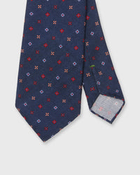 Wool Print Tie in Navy/Red/Gold Foulard
