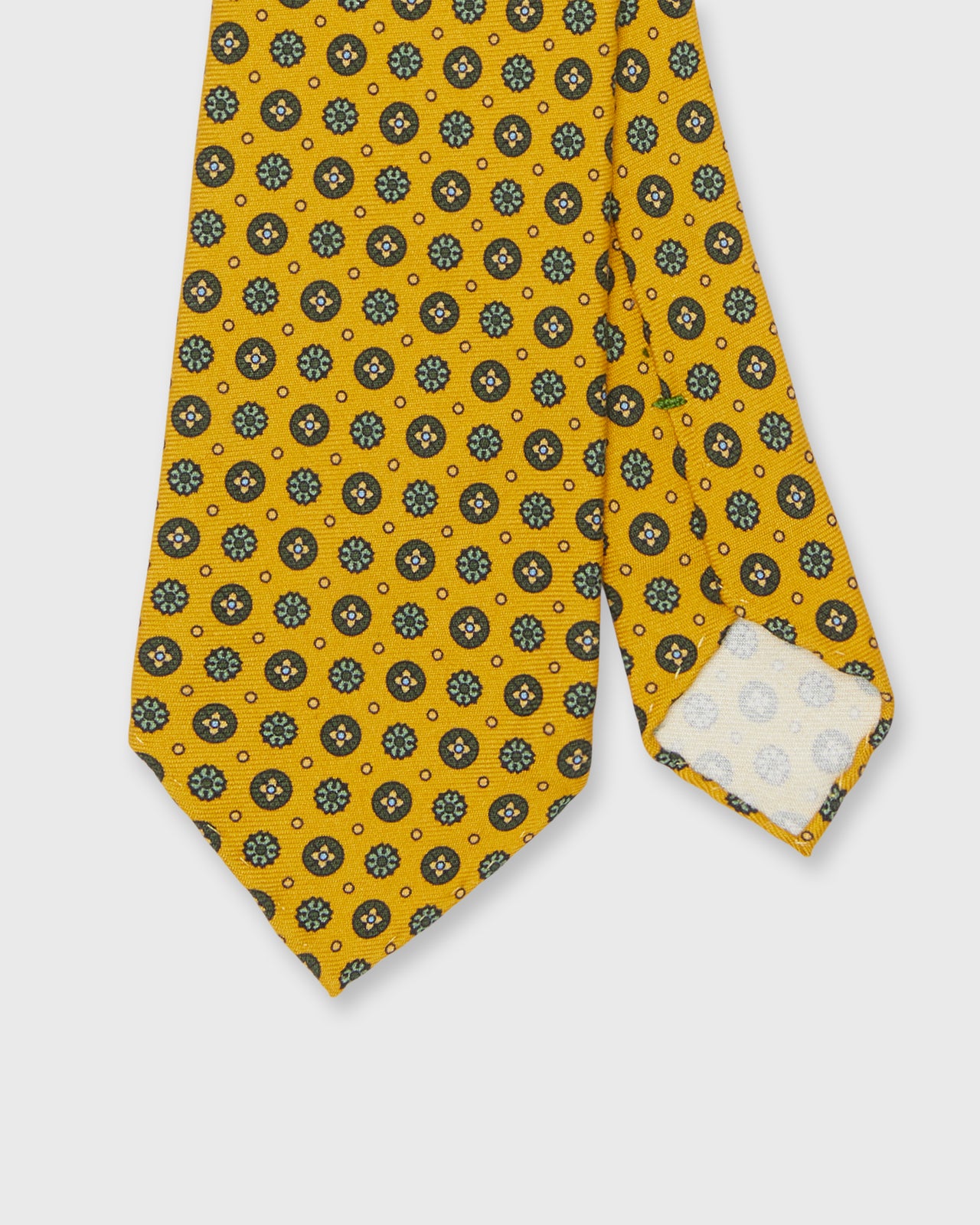 Silk Print Tie in Gold/Green Foulard