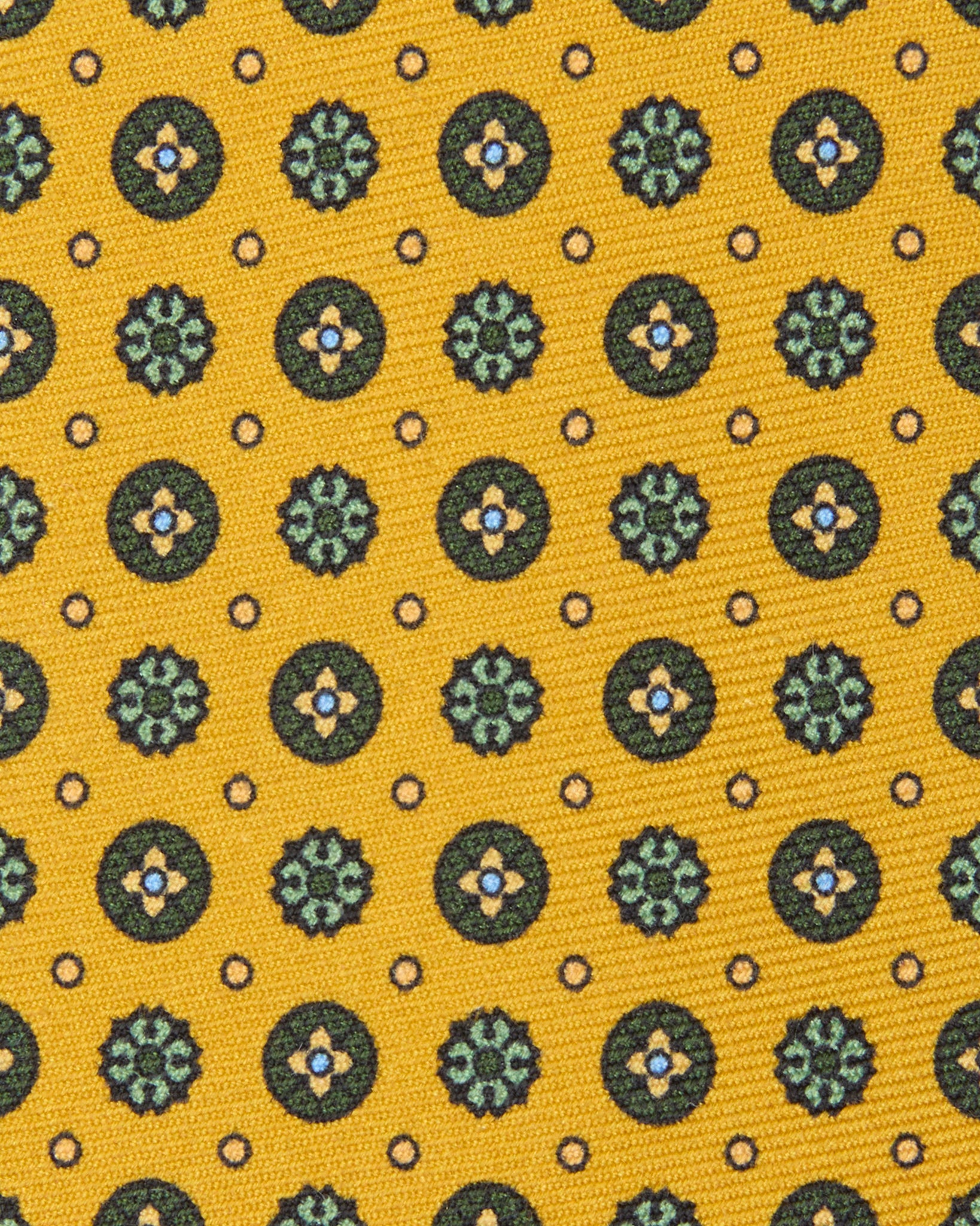Silk Print Tie in Gold/Green Foulard