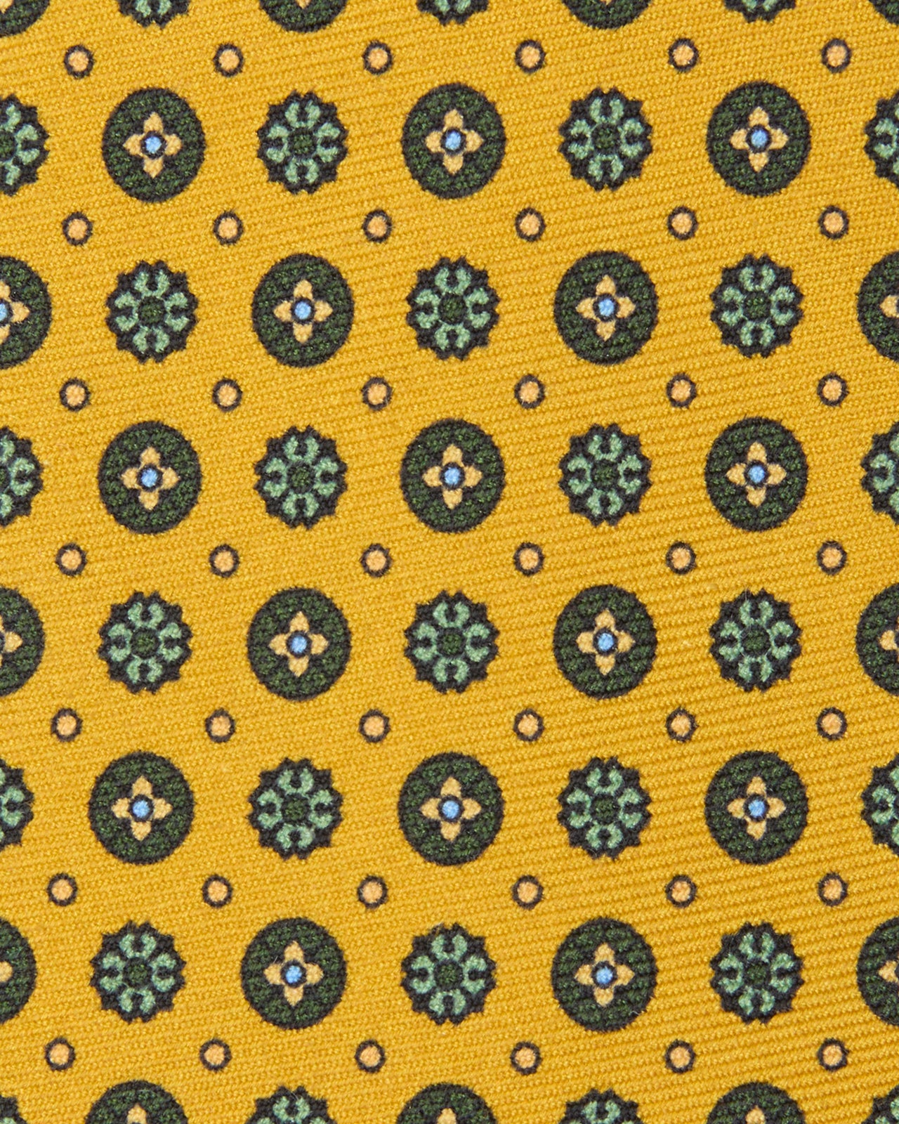 Silk Print Tie in Gold/Green Foulard