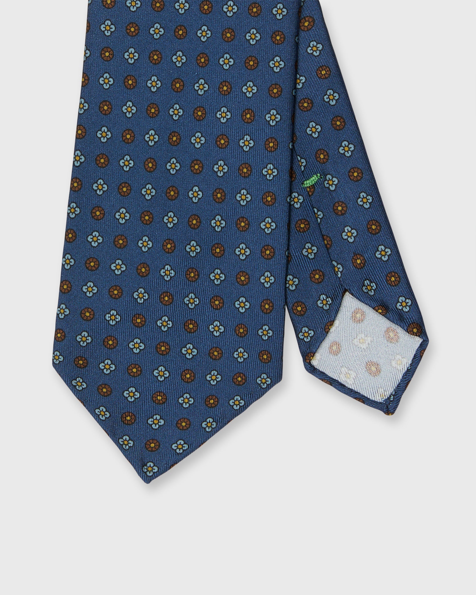 Silk Print Tie in Navy/Brown/Sky Flower