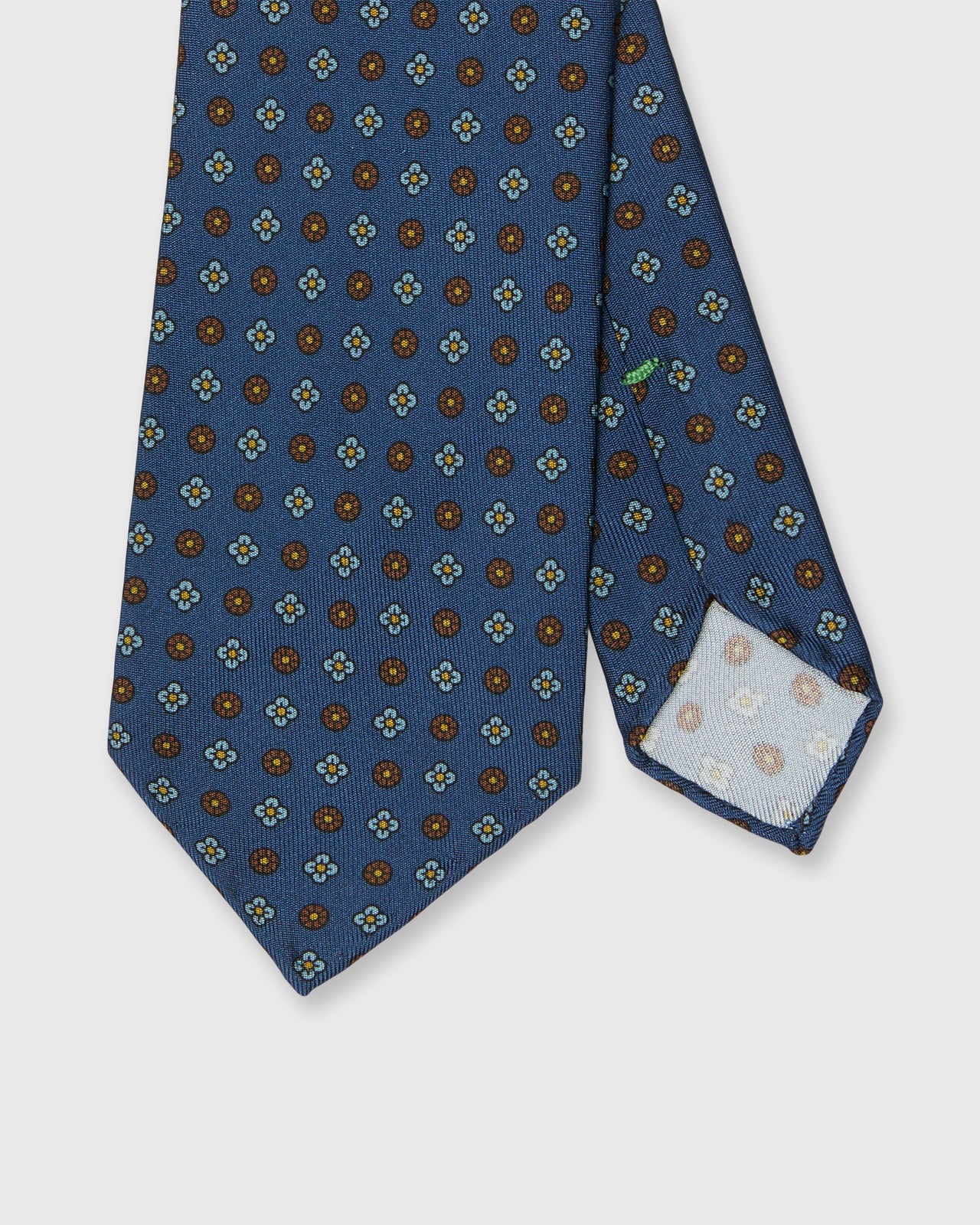 Silk Print Tie in Navy/Brown/Sky Flower