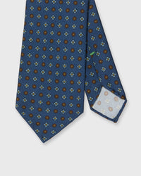 Silk Print Tie in Navy/Brown/Sky Flower