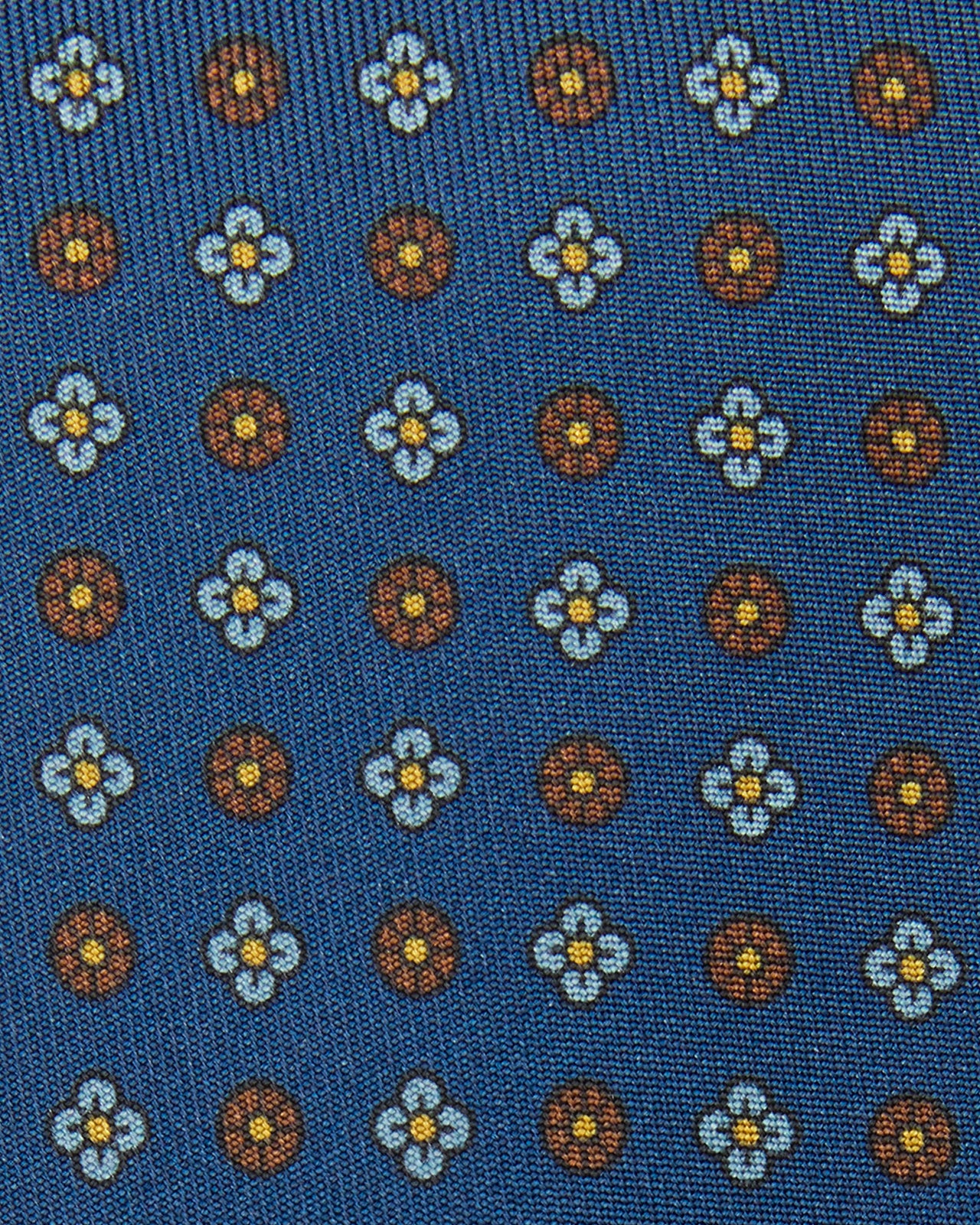 Silk Print Tie in Navy/Brown/Sky Flower