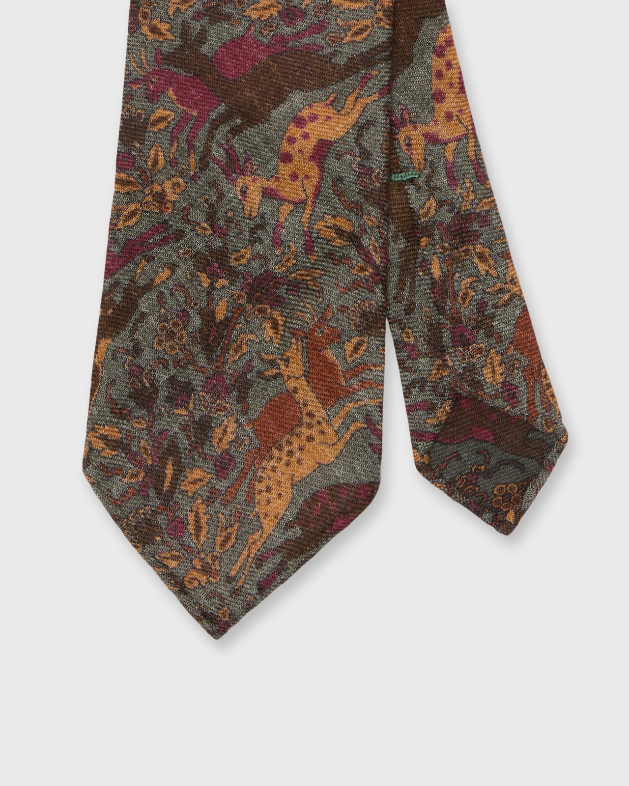 Wool Print Tie in Moss Antelope Scene