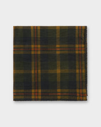 Wool/Silk Pocket Square in Midnight/Gold/Orange Plaid
