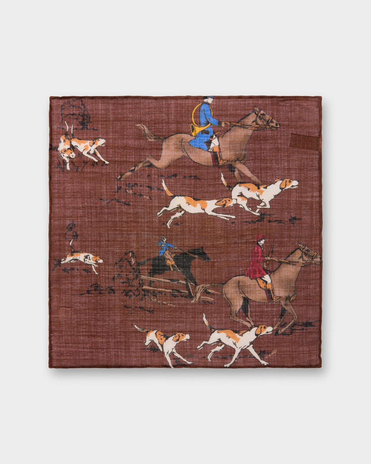 Wool/Silk Pocket Square in Brown Foxhunt