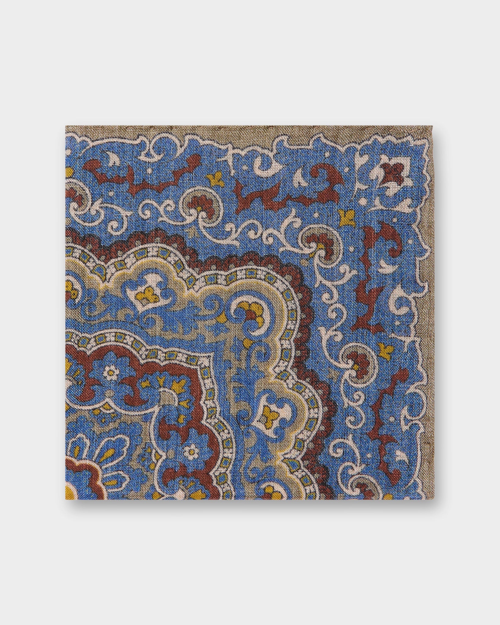 Wool/Silk Pocket Square in Olive/Blue Mosaic