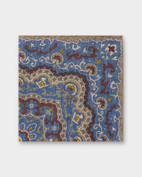 Wool/Silk Pocket Square in Olive/Blue Mosaic