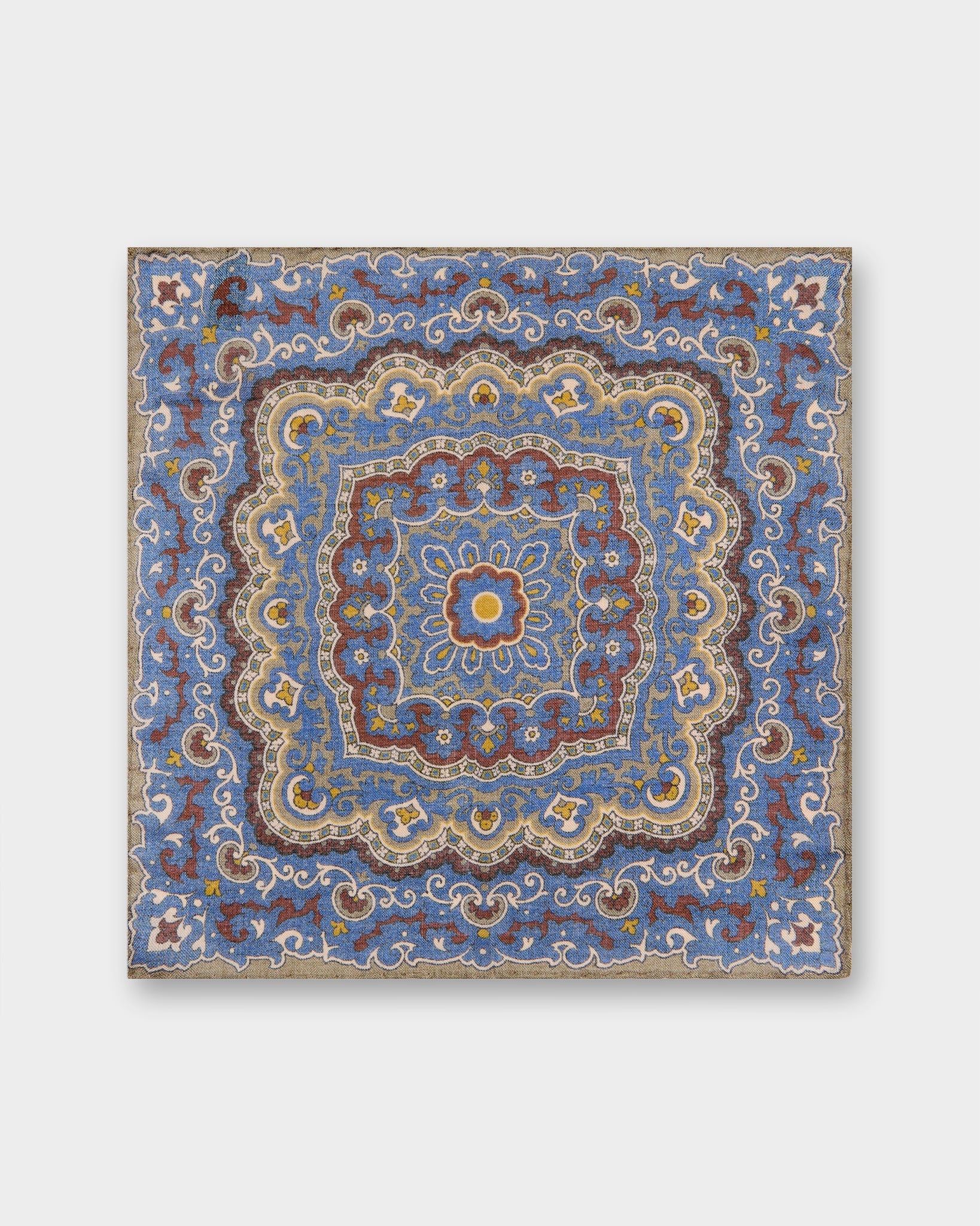 Wool/Silk Pocket Square in Olive/Blue Mosaic