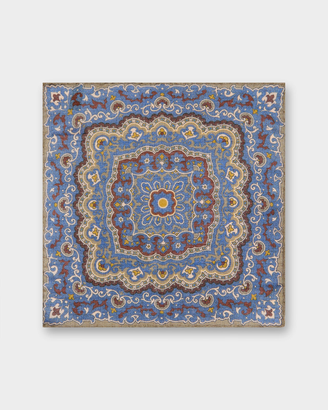Wool/Silk Pocket Square in Olive/Blue Mosaic