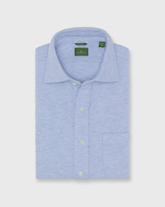 Knit Slim Fit Spread Collar Shirt in Heather Pale Blue Pique