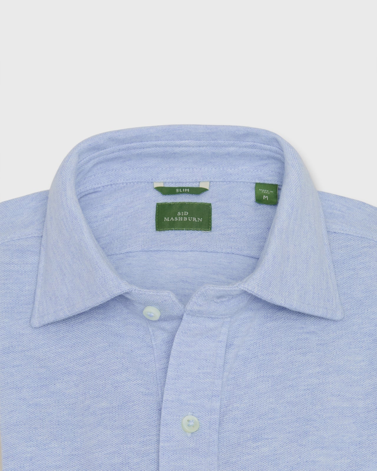 Knit Slim Fit Spread Collar Shirt in Heather Pale Blue Pique
