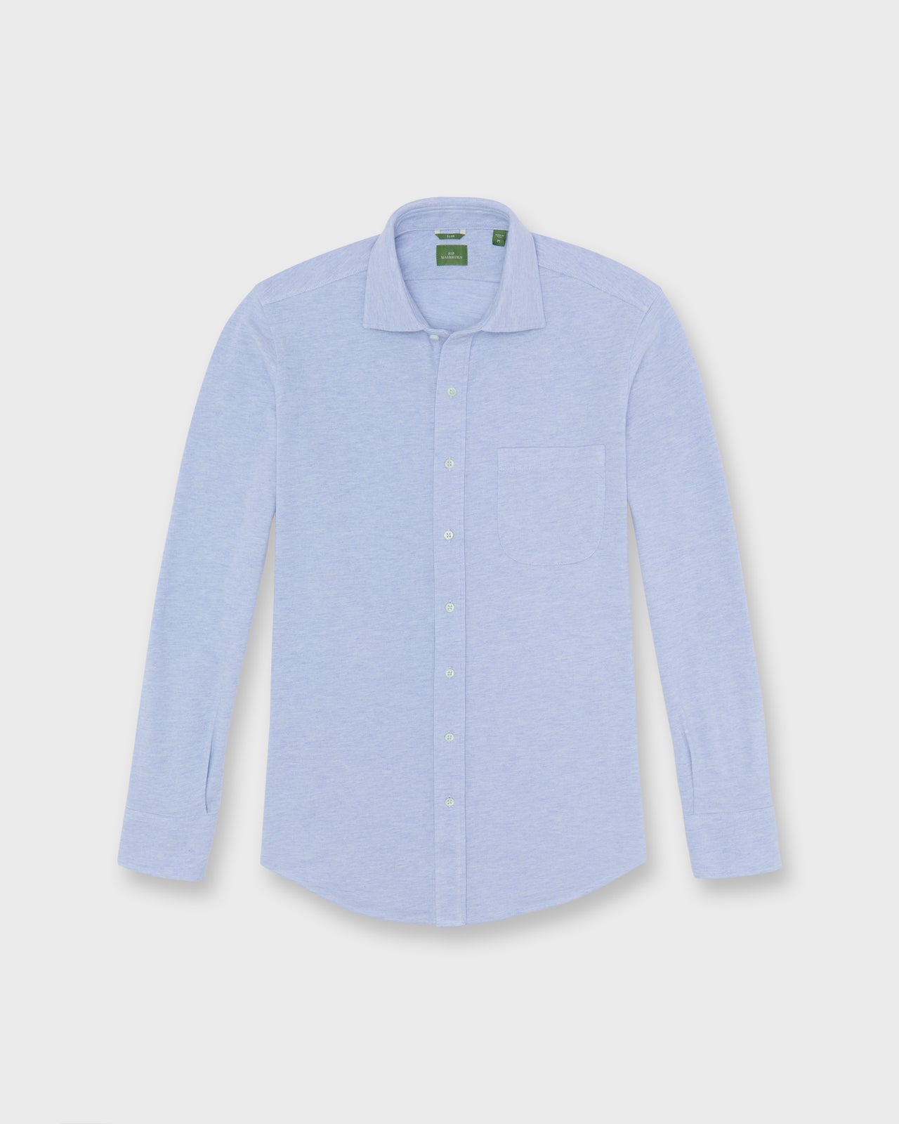 Knit Slim Fit Spread Collar Shirt in Heather Pale Blue Pique