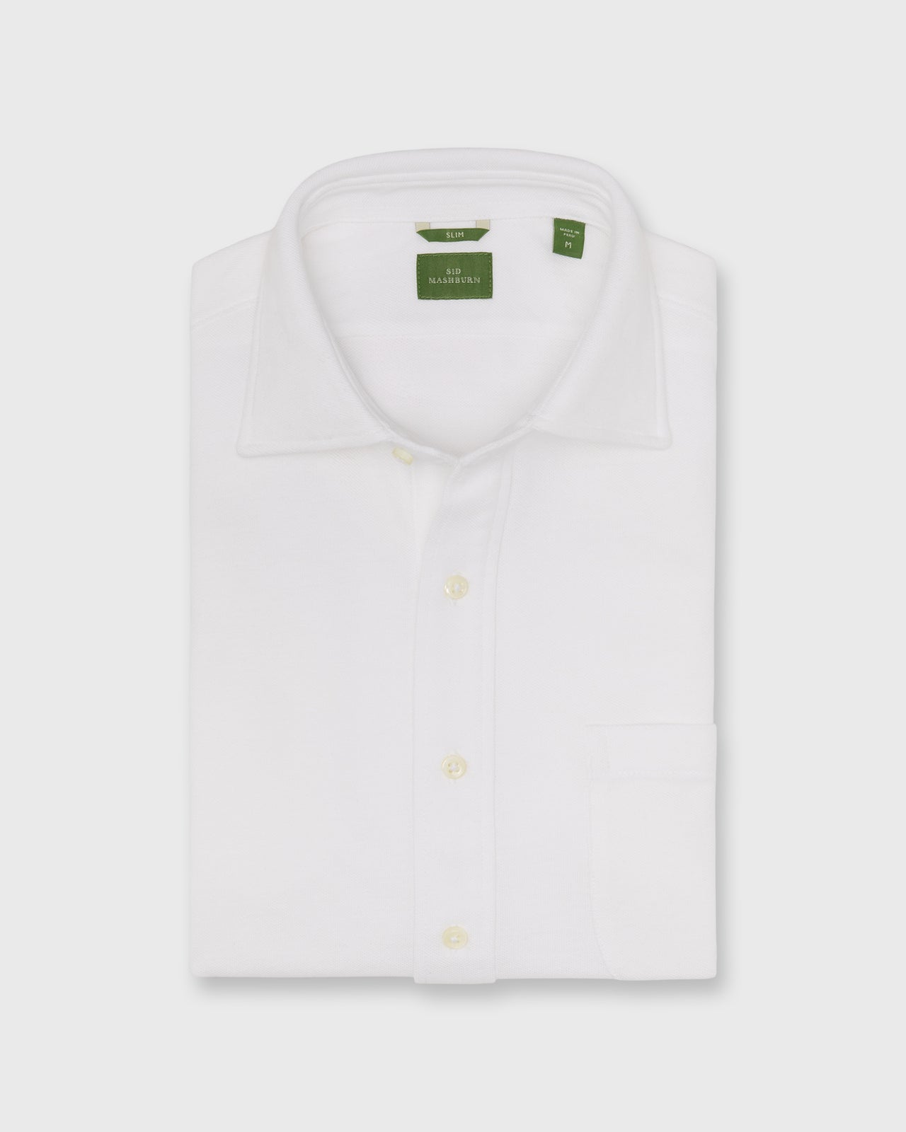 Knit Slim Fit Spread Collar Shirt in White Pima Pique