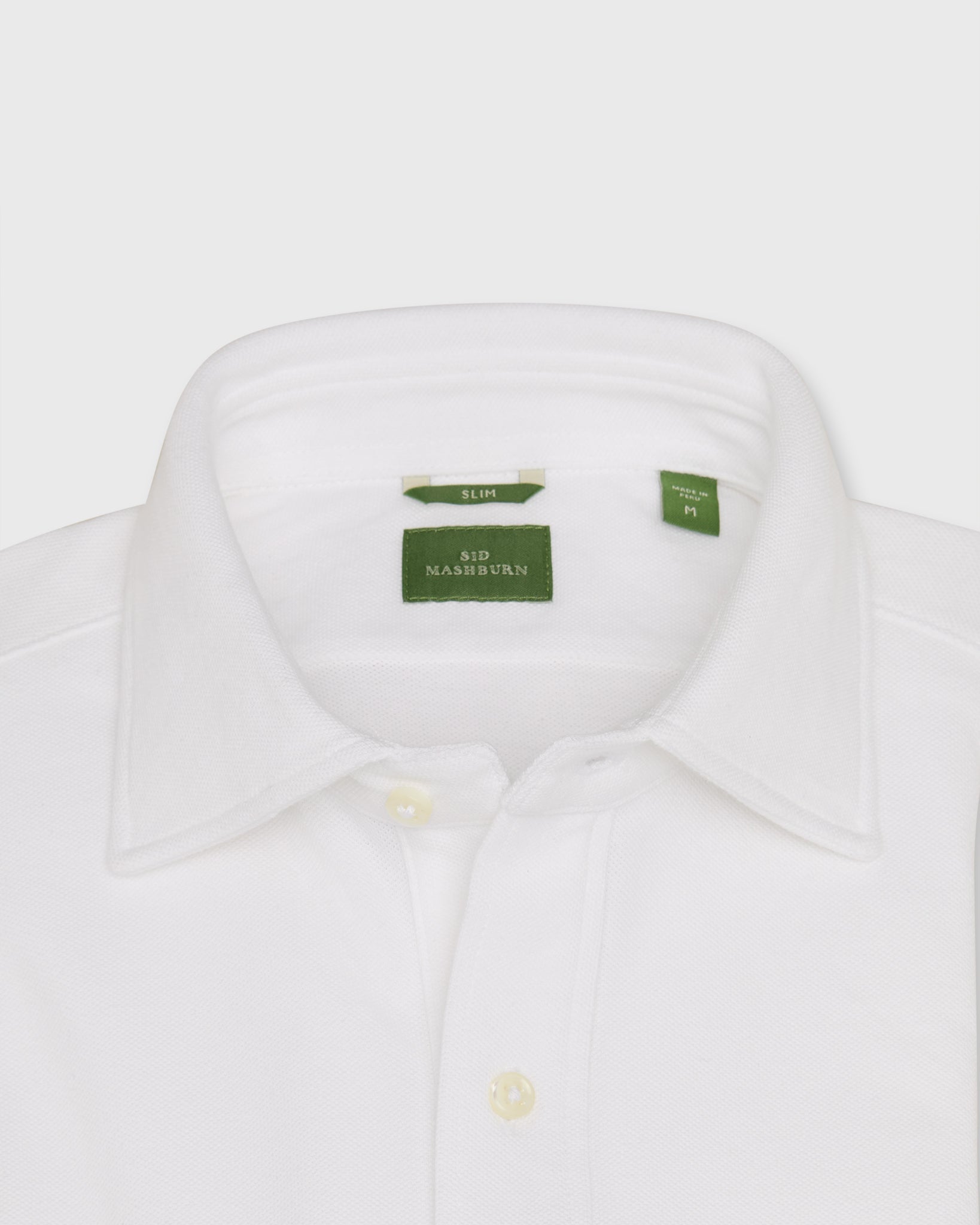 Knit Slim Fit Spread Collar Shirt in White Pima Pique | Shop Sid